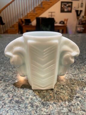 Vintage 1930’s MacBeth-Evans White Milk Glass Horse Head Vase Shaving Mug Art De